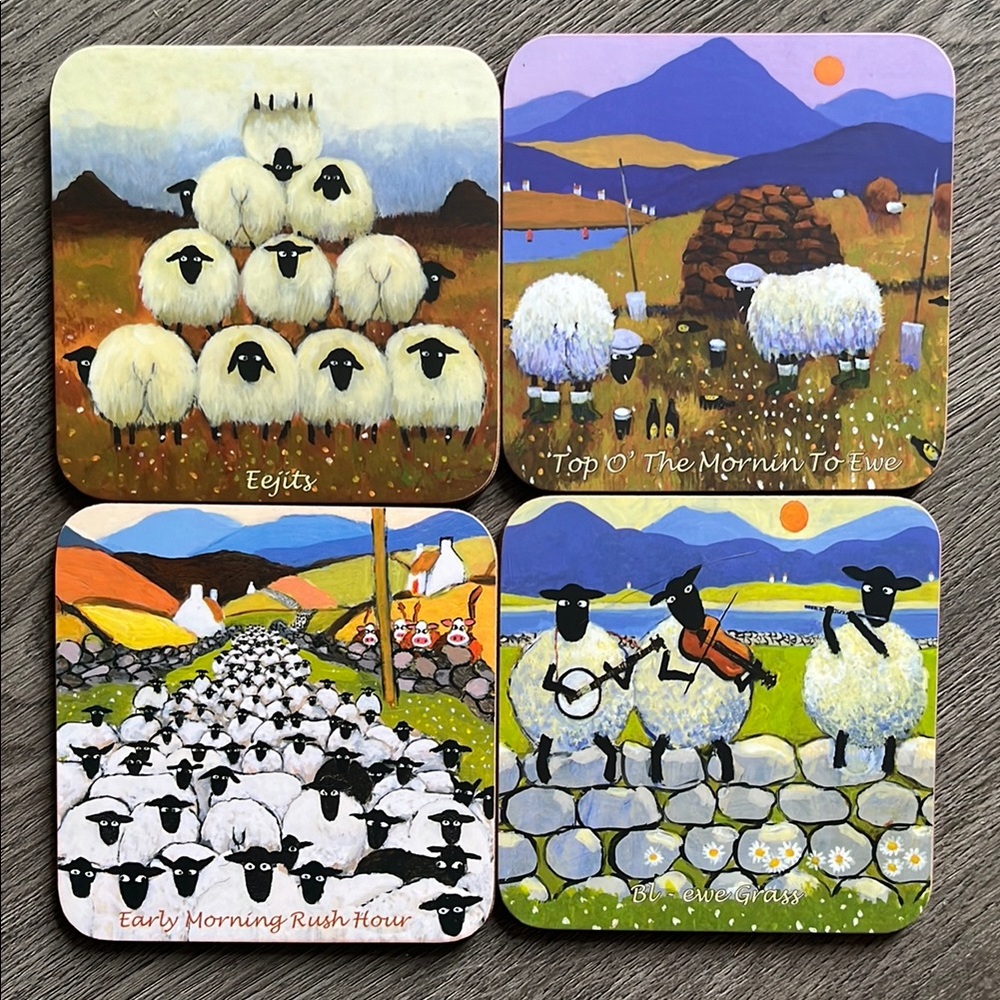 Colorful Irish Sheep Coasters Set